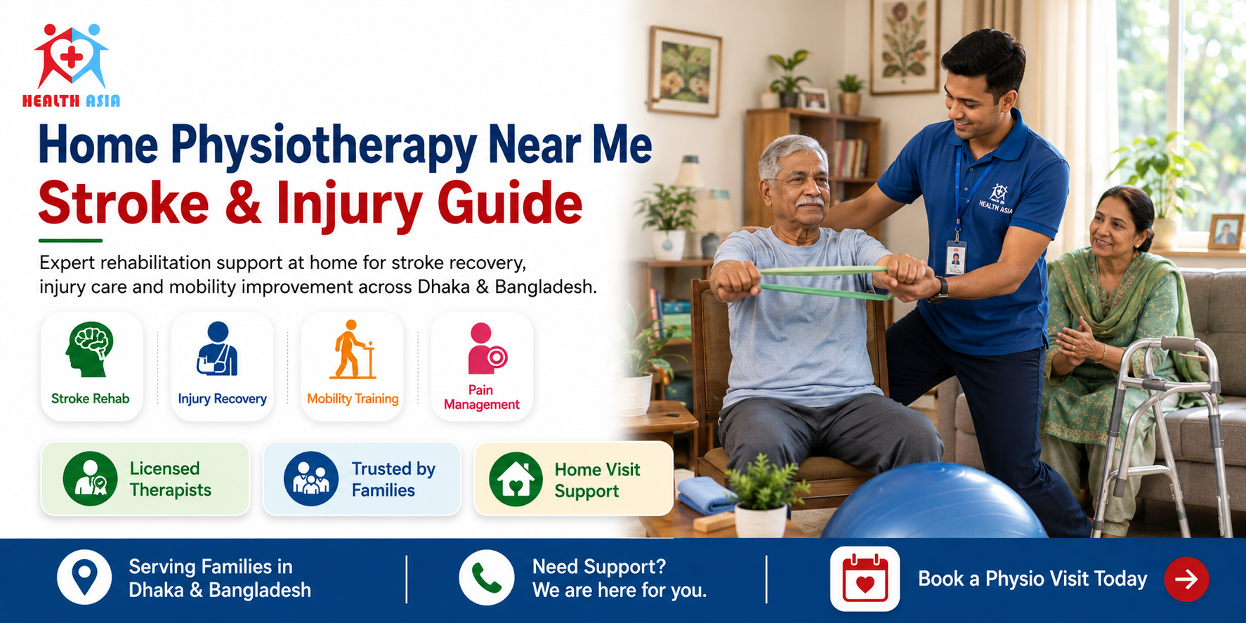 physical therapist helping a patient recover, representing the Home Physiotherapy Near Me: Stroke & Injury Guide